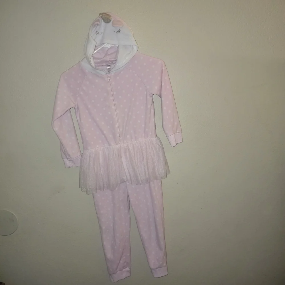 Pink Polka Dot Hooded Pajama Set with Tulle Skirt